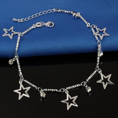 Fako Bijoux® - Enkelbandje - Enkelsieraad Verzilverd - Sterretjes & Blinkertjes - 21cm - Zilverkleurig