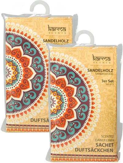 Home & Styling Geurzakjes Sandelhout geur - set 6x stuks - met ophanghaak - geurkaartjes/luchtverfrisser - kasthangers