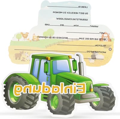 12 Stuks Tractor Uitnodigingen voor Verjaardagsfeestje van Kinderen - Leuke Kaarten voor Jongens en Meisjes, Tractor Thema, Feestdecoratie
