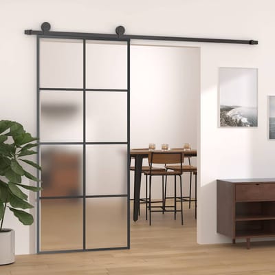 vidaXL - Schuifdeur - met - beslag - 90x205 - cm - ESG-glas - en - aluminium