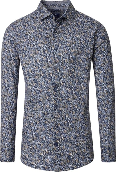 Redmond modern fit overhemd - popeline - licht- en donkerblauw met beige dessin - Strijkvriendelijk - Boordmaat: 41 - 42