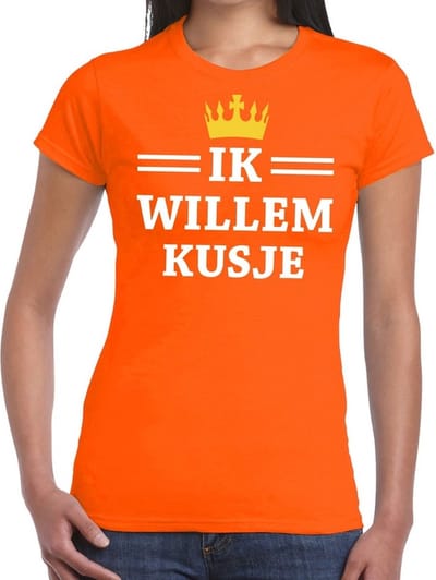 Oranje Ik Willem kusje t-shirt dames - Oranje Koningsdag kleding XS