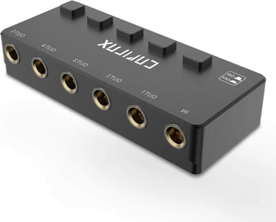 5-Way 6.35mm Stereo Audio Splitter met Schakelaar, Passieve 1/4" AUX Verdeler voor Instrumentkabels, Hoofdtelefoons en Speakers