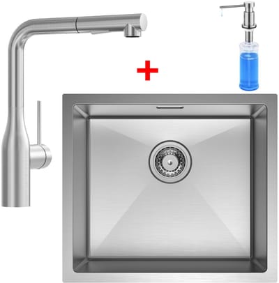 CECIPA Max Spoelbak Keuken 50x44CM - Spoelbakken Keuken Met Keukenkraan en Zeepdispenser 300ML - Wasbak Keuken - Enkele Spoelbak - Spoelbakken met afdruip - RVS