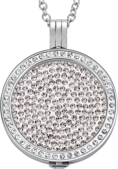 Quiges - Munthouder met Ketting en Munt 33mm Zirkonia Wit - RVS Zilverkleurig met Zirkonia - ERHS111
