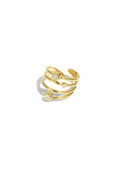 Goudkleurige Ring - Stainless Steel - Strass steentjes - Verkleurt niet - Verstelbaar - Universele maat - Yehwang