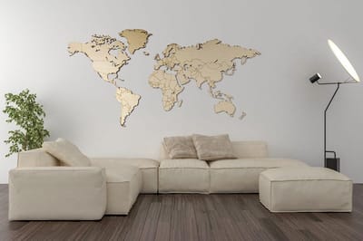 Houten Wereldkaart Groot PREMIUM | ECHT HOUT - Blanco kleur - Volledig Duurzaam - Landkaart - 170 x 85 CM - Wanddecoratie - Muurdecoratie- Design