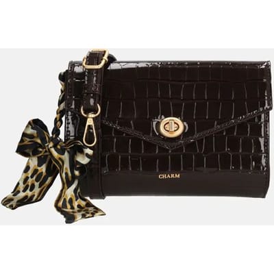 Charm London Knightsbridge Crossbodytas - Schoudertas - Croco Print - Overslag - Gouden Sluiting - Verstelbare Schouderband - Damestas - Donkerbruin