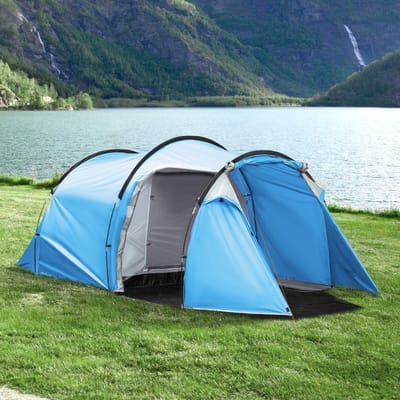 MODFU - Tunnel Tent - 2-3 Personen - Twee Ruimtes Met Voortent En Luifel - Polyester - Lichtblauw - 426 X 206 X 154 Cm