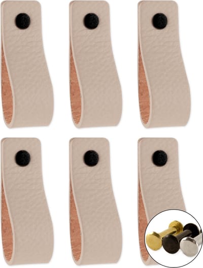 Leren handgrepen - Licht Grijs - 6 stuks - 16,5 x 2,5 cm - incl. 3 kleuren schroeven - Handgrepen leer - Leren meubelgreep - Leren handvaten kast - Leren lus - Handgreep kast leer - Leren greepjes - Handvat leer - Leren deurgreep - Leren handgreep