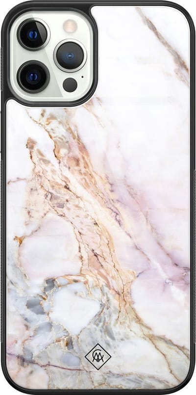 Casimoda® hoesje - Geschikt voor iPhone 12 Pro - Parelmoer Marmer - Luxe Hard Case Zwart - Backcover telefoonhoesje - Multi