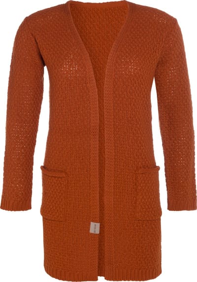 Knit Factory Luna Gebreid Vest Terra - Gebreide dames cardigan - Middellang vest reikend tot boven de knie - Oranje damesvest gemaakt uit 30% wol en 70% acryl - 36/38 - Met steekzakken