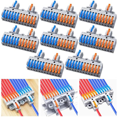 Terminal Block Kit 2 in 12 uit, Hoge Dichtheid Klemmen, Dubbele Ingang naar 12 Uitgangen, Geschikt voor 28-12AWG Kabel, DIN Rail en Schroefmontage, Ideaal voor Elektrische Verbindingen en Projecten