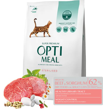 Optimeal gesteriliseerde katten droogvoer met hoog rundvleesgehalte en sorghum - 4 kg