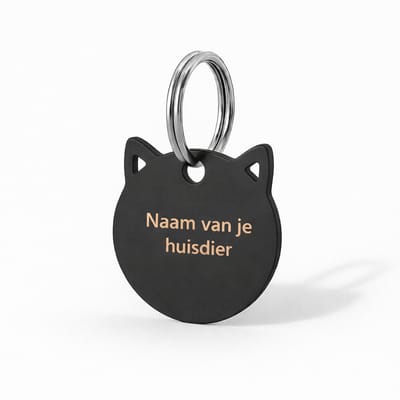 Kattenpenning - Naamplaatje poes (2,8x2,8 cm) - Zwart - Laser gegraveerd - Gepersonaliseerd - Dierenpenning