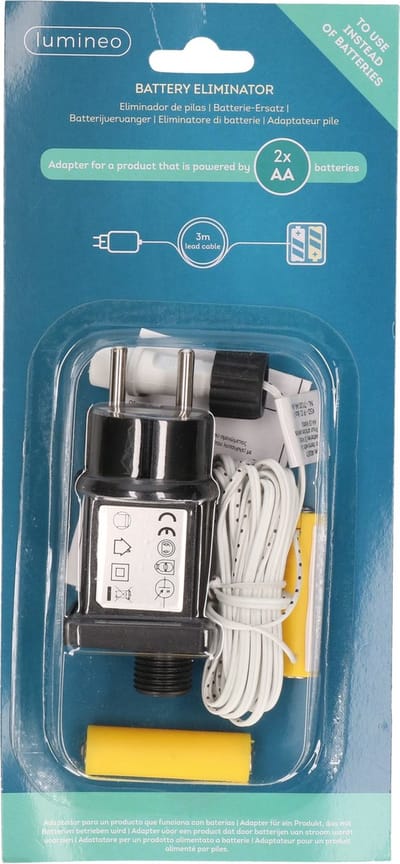 Lumineo Batterij adapter - 2x AA batterijen - IP20 - Batterij Eliminator - batterijvervanger - transformator voor LED verlichting en batterijproducten