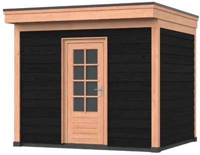 Douglas overkapping, 300 x 300, Met achterwand en schuur, Westwood Comfort Basic zwart