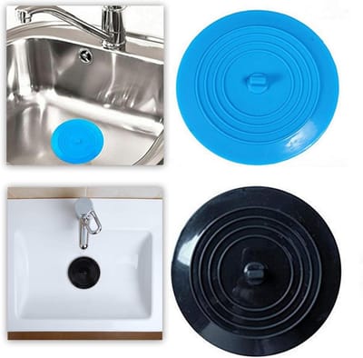 Afvoerstopper Set - Badkuip Stopper - Water Besparen - Zacht Siliconen Materiaal - 15 cm Diameter - Zwart Blauw