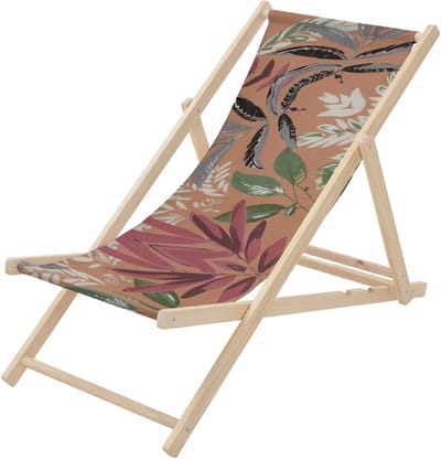 Houten tuinstoel in gebloemd bruin-rood-groen Opvouwbare strandstoel Strandstoel Ligstoel Relaxligstoel