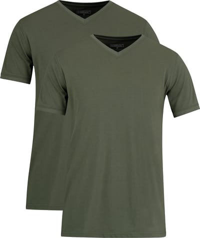 STØRVIK Extra lang T-Shirt 2-Pack Heren - Katoen V-Hals - Maat 2XL - Olijfgroen