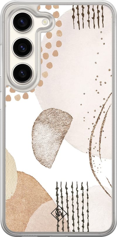 Casimoda® hoesje - Geschikt voor Samsung Galaxy S23 - Abstract Shapes - 2-in-1 case - Schokbestendig - Geometrisch patroon - Verhoogde randen - Bruin/beige, Transparant