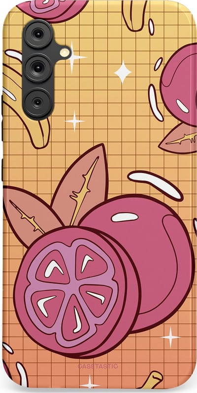 Casetastic Hoesje Geschikt voor Samsung A34 (5G) - Stijlvolle Beschermende Duo-layer Case - Fruitige bananen ruitjes