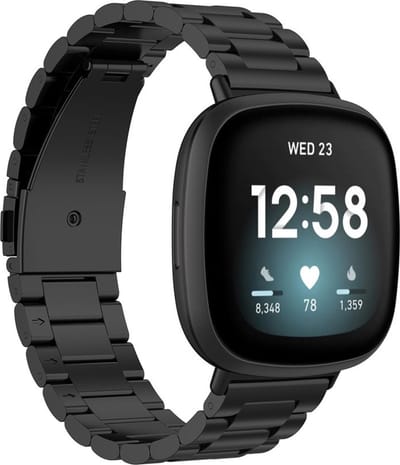 Bandje geschikt voor Fitbit Sense - Maat One Size - Metalen band - Polsband - Vouw Sluiting - Metaal - Zwart