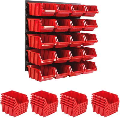 Stapelboxen Wandrek 386 x 390 mm | 20 Stuks | Uitbreidbaar Opslagsysteem voor Werkplaats en Garages
