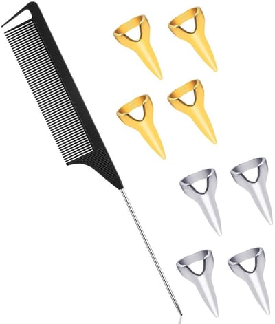 Allecto - Plastic Kam - Haarscheiding Tool - Inclusief 8 Carbon Vinger Lift Borstels - Geschikt voor Vrouwen - Metalen Vinger Accessoire