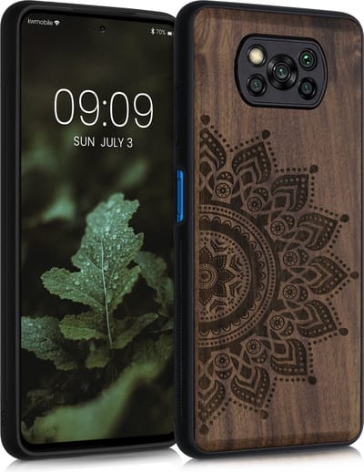 kwmobile telefoonhoesje geschikt voorXiaomi Poco X3 NFC / Poco X3 Pro - Hoesje met bumper - hout - In donkerbruin Opkomende Zon design
