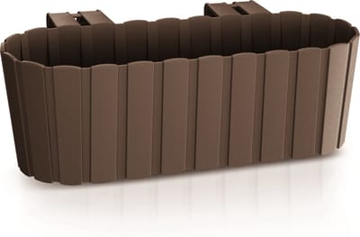Balkon plantenbak/bloembak - met haken - kunststof - rechthoekige - bruin - 38 cm - Tuin/balkon decoraties