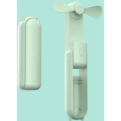 Draagbare opvouwbare elektrische ventilator 3-in-1 mini handbediende koelventilator Lichtgewicht draagbare tas hangende ventilator Studenten kleine ventilator groen