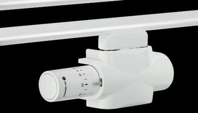 IMI Heimeier Multilux Eclipse 2-pijps onderblokset m. Halo m. debietregeling, recht en haaks R1/2 - G3/4 HOH 50mm design-uitvoering wit