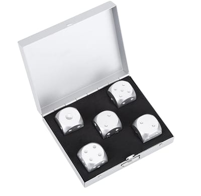 Dailygoods- Dobbelstenen Set 5-delig - Aluminium - Tafelspel - Poker - Opbergdoos - Schokbestendig - Speelgoed