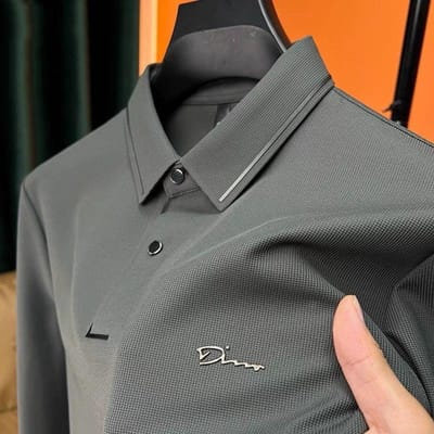 Wafel Naadloos Nieuw T-shirt met Lange Mouwen Heren Revers Business Casual Lente en Herfst Poloshirt Middenleeftijd Papa Kleding XXXXL