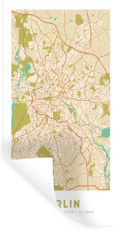 Muurstickers - Sticker Folie - Berlin - Stadskaart - Vintage - Kaart - Plattegrond - 40x80 cm - Plakfolie - Muurstickers Kinderkamer - Zelfklevend Behang - Zelfklevend behangpapier - Stickerfolie