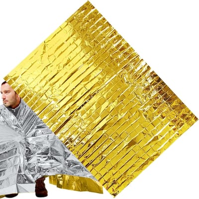 Nooddeken - Thermale deken Overlevingsdeken - Buitenshuis Bescherming - Reflecterende Technologie - 8x11 cm Opgevouwen - Goud Zilver