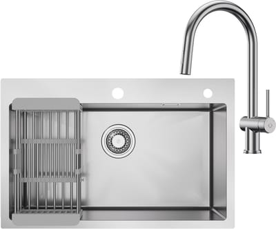 CECIPA max Spoelbak 70x45cm - Spoelbak Keuken RVS - Spoelbakken Keuken Met Keukenkraan Met Uittrekbare Uitloop - Wasbak Keuken met Afvoersysteem- Geschikt voor 80 cm spoelbakkast