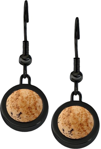 Quiges RVS Schroefsysteem Oorhangers Oorbellen Zwart met Verwisselbare Zandsteen Mini Munt Set - ECOS289
