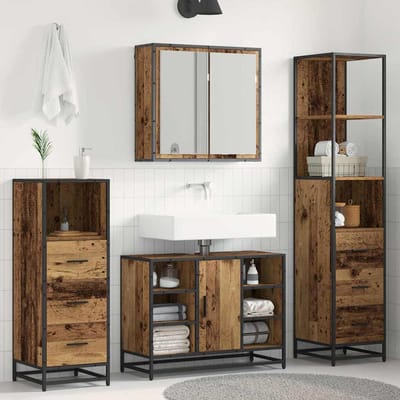 vidaXL - Badkamermeubel - Set - 3 - st - Oud - Hout - 80 - x - 33 - x - 60 - cm - Bewerkt - hout