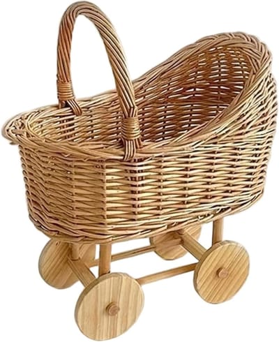 Babywagen van wilgentenen - Kinderwagen Decoratie mand - Decoratie babyshower - Handgeweven natuurlijk materiaal