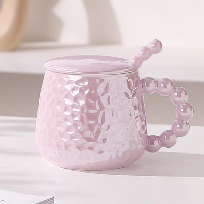 Eenvoudige Licht Luxe Keramische Kop met Deksel Lepel Meisjeshart Mok Klein Vers Huishouden Koffiekopje Koppel Waterbeker Ins 401-500ml