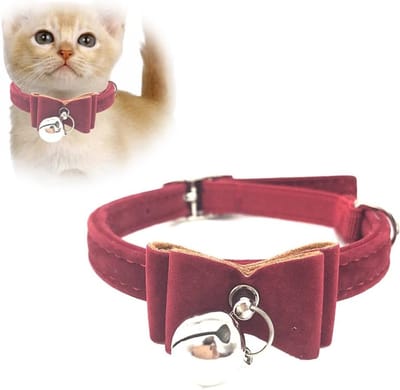 Veilige Donkerrode Kattenhalsband met Fluwelen Strik en Veilige Sluiting - 1 Stuk, Comfortabel en Stijlvol