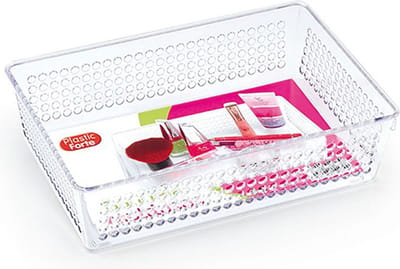 Plasticforte Organizer / opbergmandje - kunststof - transparant - 23.5 x 15.5 x 6.5 cm - lade verdelers - vakjes maken