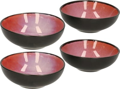 Svenska living Tapas schaaltjes - 4x - zwart/roze - aardewerk - 12 x 4 cm