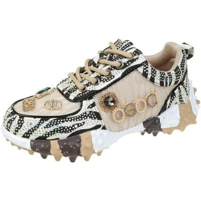 Printemps été strass femmes sneaker Ins marée diamant respirant luxe Designers décontracté fond épais papa chaussures 35 beige