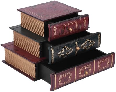 Zeynomax - Sieradenopbergdoos - Retro Design - Multifunctioneel - Boekvorm - Desk Organizer - Met 3 Lades - Geschikt voor Sieraden - Decoratief