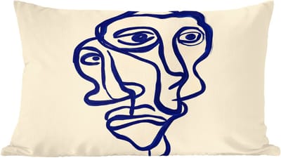 Sierkussens - Kussentjes Woonkamer - 60x40 cm - Lijntekening - Overlappende gezichten - Donkerblauw