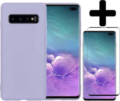 Hoesje - Met Screenprotector - Geschikt voor Samsung Galaxy S10 - Sterk & Shockproof - Back Cover - Siliconen Case - Telefoon Hoes - Telefoonhoesjes - Lila