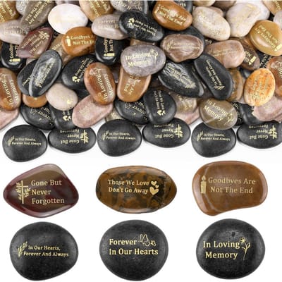 Unieke Herdenkingsstenen - Grafdecoratie – 30 Natuurlijke Rivierstenen voor Graf, Urn en Gedenkmonument – As urn - Inspirerende Teksten – 6 Designs
